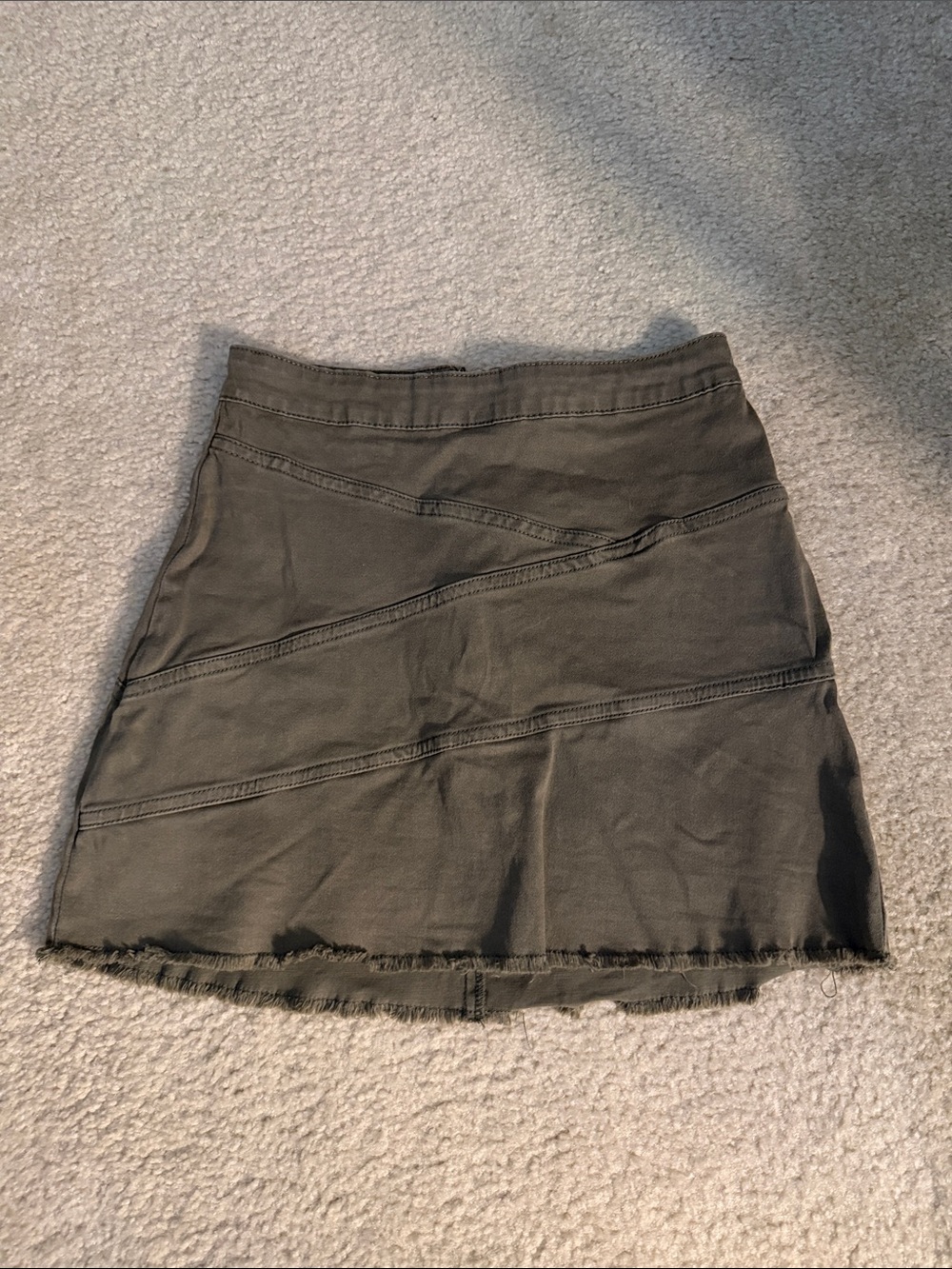 Olive Mini Skirt with Frayed Hem